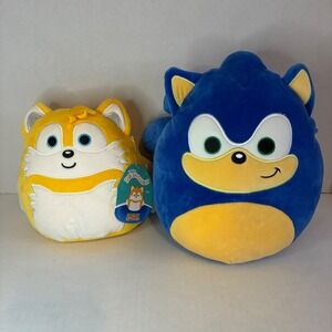Squishmallows Sonic the Hedgehog and Tails Plush Set 10" 8" Sega Kellytoy Blue